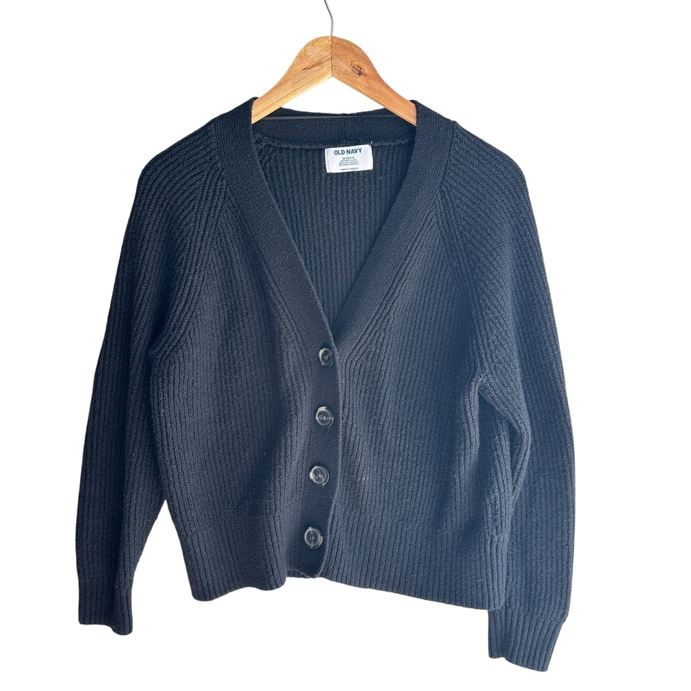 Old Navy Cardigan Black Knit Button Front V Neck Long Sleeve Classic XSP